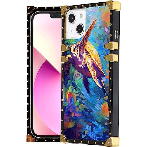 DeweiDirect Mobile Phone Case for iPhone 13 Mini with Sea Turtle Designer Art034 Pattern Slim Soft TPU Corner Shockproof Protection Bumper Back Cover