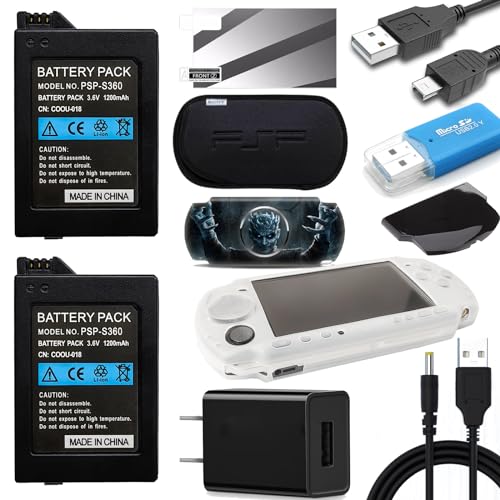 2Pcs PSP-110 1200 mAh Battery USB Adapter Charger Replacement with 12-Piece Gift sets for Sony PSP 2000/3000 Accessories Bundle Kit