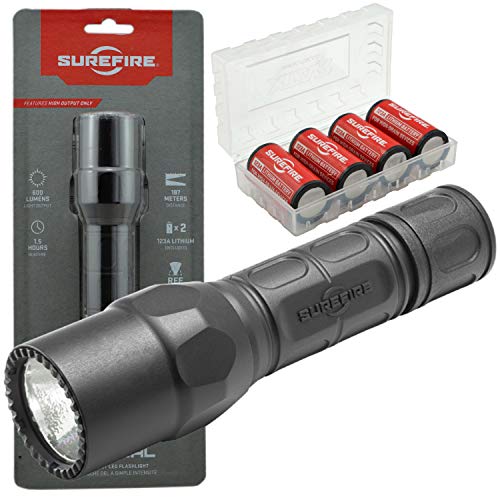 SureFire G2X Tactical 600 Lumen EDC Flashlight Bundle with 4x Extra Surefire CR123A and Lightjunction Battery Case