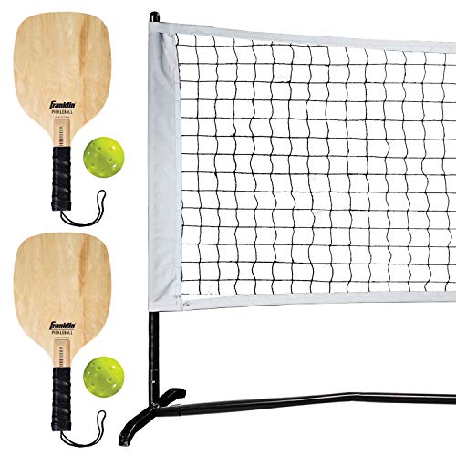 Franklin Sports Half Court Size Pickleball Net by Franklin Pickleball - Includes 10ft Net, (2) Paddles, and (2) X-40 USA Pickleball Approved Pickleballs,Black