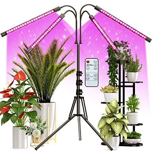 FRENAN Grow Light with Stand, for Indoor Plants with Red Blue Spectrum, 10 Dimmable Brightness, 4/8/12H Timer, 3 Switch Modes, Adjustable Gooseneck, Suitable for Various Plants Growth