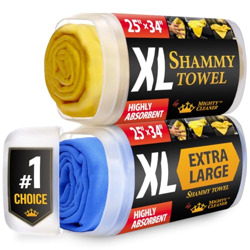 Premium XL Shammy Towel for Car - 2pk (34”x25”) - Super Absorbent Chamois Towel for Car - Spots & Scratch-Free Shammy Cloth for Car Drying - Reusable Car Drying Towel