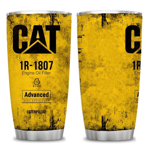 ATHAND 20 oz Yellow CAT 1R 1807 Engine Oil Filter Advanced High Efficiency Caterpillar Coffee Tumbler For Caterpillar Lover, Insulated Mug Cup For Mechanic Lover (CAT)