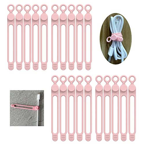 [20Park]UMUST Silicone Cable Ties, Reusable Cable Management Organizer,Cable Straps,Cord Ties,Multipurpose Elastic Cord Organizer for Bundling and Fastening Cable Cords Wires(pink)