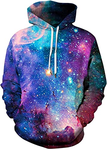 Basoteeuo Galaxy Stars Cool Hoodie Novelty 3D Pullover Sweatshirts Hoodies for Men Women M
