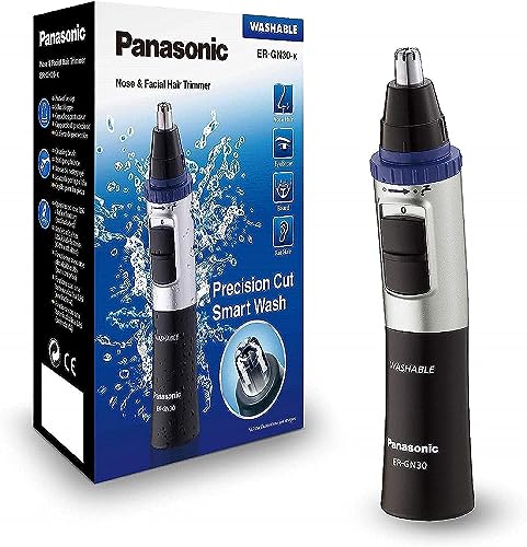 Panasonic ER-GN30-K Nose, Ear n Facial Hair Trimmer Wet/Dry with Vortex Cleaning System, Black
