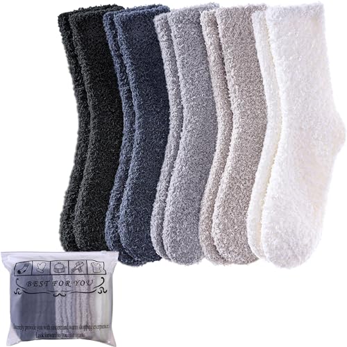 Womens Fuzzy Socks Animal Soft Warm Cute Microfiber Cozy Fluffy Winter Christmas Socks (5 Pairs Solid Color A)