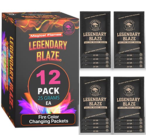 12 Pack Legendary Blaze Magical Flames Fire Color Changing Packets - Fire Pits and Campfire Accessories for All Seasons - Create Magic Colorful Fire with Color Flame Packs