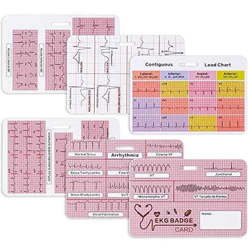 Lisol EKG Cardiac Badge Card 3 Card Set, Stemi Badge Card EKG Telemetry Interpretation Badge Buddy, Nurse 12 Lead ECG Rate Pocket Cards, Nursing Cheat Sheet with EKG Ruler Measurement, Double Sided