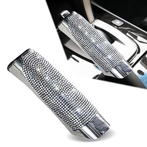 QODOLSI Pack-1 Bling Car Handbrake Cover, Diamond Studded Car Shift Gear Cover, Rhinestone Handbrake Protective Cover, Handbrake Shell Pull Handle Cover (White)