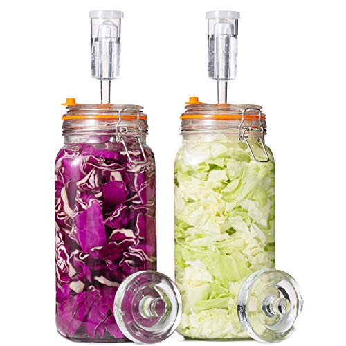 JILLMO Fermentation Jar, 2 Liter Fermentation Kit with Fermenting Weights and Airlocks, 2 Pack