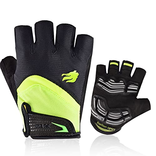 FIRELION Mens Cycling Gloves，Half Finger Bike Glove，MTB DH Road Bicycle Gloves，Padded Shock-Absorbing Anti-Slip Breathable Short Sports Gloves Unisex