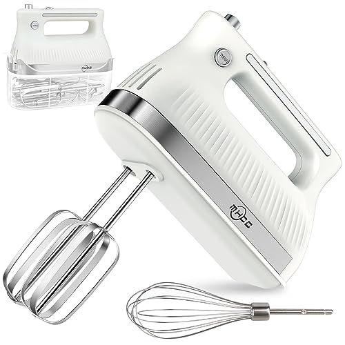 MHCC 5-Speed​ Electric Hand Mixer with Snap-On Storage Case and 3pcs Beaters Accessories, 250-Watt-Black (White)