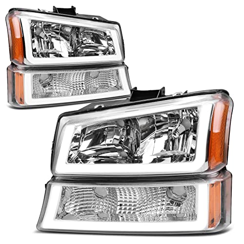 AUTOSAVER88 Headlight Assembly Compatible with 03 04 05 06 Chevy Avalanche Silverado 1500 2500 3500/07 Chevrolet Silverado Classic Pickup Headlamp Chrome Housing with Turn Signal Lamp