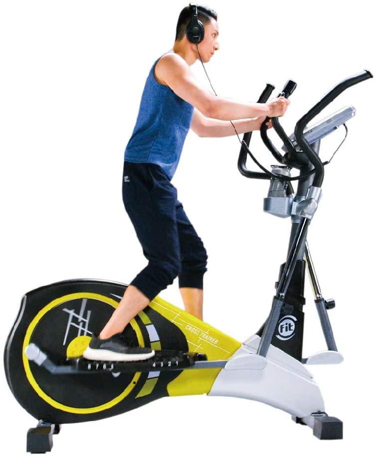 V-950X Extra Length Motorized 19' Stride Programmable Elliptical Cross Trainer - Cardio Fitness Strength Conditioning Workout for Home use or Gym (V-950X, Black/Yellow)