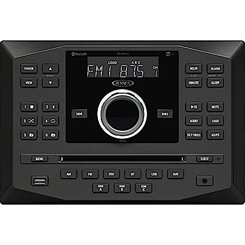Jensen JWM62A AM|FM|DVD|CD|USB|AUX|App Ready Bluetooth Wallmount Stereo with App Control, Plays: CD, CD-R, CD-RW, DVD, MP3, DVD-Video, MPEG-4, VCD, JPEG, CD-DA, MP3, WMA, Dolby Black 8.5' x 8.5'