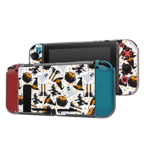 Dockable Case Compatible with Switch Console and Joy-Con Controller, Patterned ( Cute Halloween flying witch pattern ) Protective Case Cover with Tempered Glass Screen