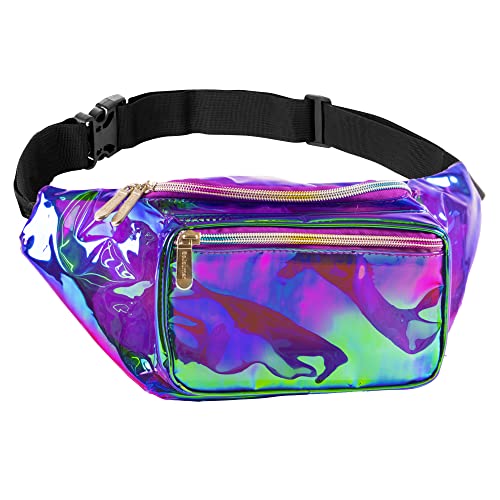 Holographic Clear Fanny Pack Belt Bag | Waterproof for Women - Crossbody Bum Bag, Waist Pack - For Halloween costumes, for Hiking, Running, Travel and Stadium Approved (purple)