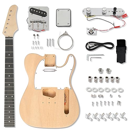Ktaxon DIY Guitar Kit with Mahogany Body, Ebony Fingerboard and Maple Neck, 6 String DIY electric Guitar Kit with Classic Design, Easy Installation and Full Equipment to Build Your Own Guitar (TL)
