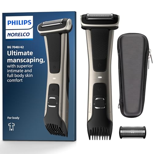 Philips Norelco Exclusive Bodygroom Series 7000 Showerproof Body & Manscaping Trimmer & Shaver with case and Replacement Head for Above and Below The Belt, BG7040/42