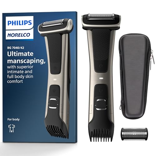 Philips Norelco Bodygroom Series 7000 Showerproof Body & Manscaping Trimmer & Shaver with case and replacement head for above and below The belt, BG7040/42