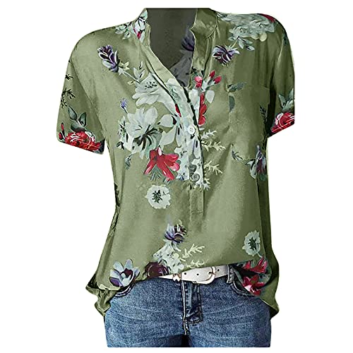 Womens Tops Dressy Casual Spring 2023 Womens Clothes Summer 2023 Summer Shirts for Women 2023 Trendy Summer Tops for Teens Oversized Button Down for Women C（1-Green,3X-Large）