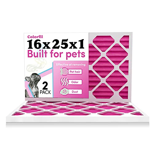 16x25x1 Air Filter by Colorfil | Color Changing Filters Designed for Cat and Dog Odor | MERV 8 Filter | Air FIlter 16x25x1 | Air Conditioner Filter | HVAC Filter for Pet Hair | 16x25, 2 pack