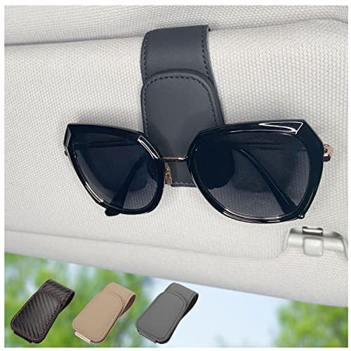 CHOSMOYI Magnetic Leather Sunglass Holder for Car, Sunglasses Clip for Car Visor, Auto Interior Accessories Universal for Different Size Eyeglasses (Black)