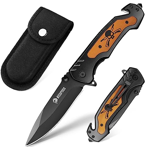 NedFoss NF18 Pocket Knives for Men, Folding Pocket Knife with Glass Breaker, Seatbelt Cutter, G10 Handle, Thumb Stud for Emergency Rescue, Household, Workshop