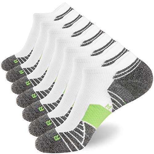 WANDER Men's Athletic Running Socks 7 Pairs Thick Quarter Socks Cushion Ankle Socks for Men Sport Low Cut Socks(7 Pairs White Green,Size:10-12)