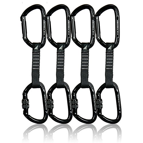 Fusion Climb 4-Pack 12cm Tactical Military Rescue Quickdraw Set with Vapor Straight Gate Black/Vapor Screw Gate Black Carabiners