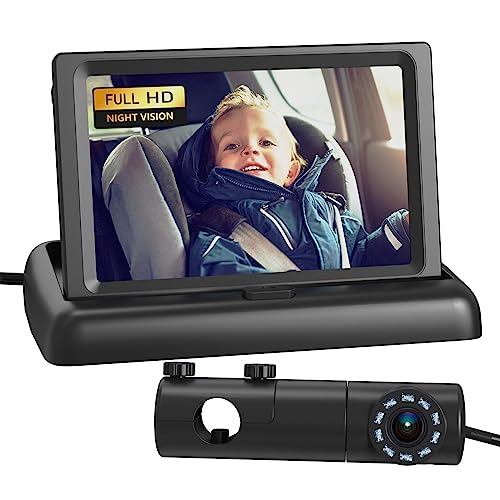 Grownsy Baby Car Camera, HD Display Baby Car Mirror with Night Vision Feature, 4.3 Inch Baby Car Monitor with Wide Clear View, Baby Car Seat Mirror Camera Rear Facing to Observe Baby's Every Move