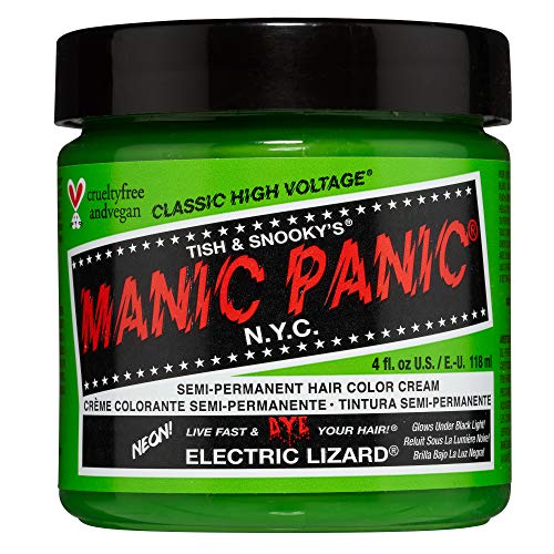 MANIC PANIC Electric Lizard Green Hair Dye – Classic High Voltage - Semi Permanent Bright Neon Green Hair Color With Lime Green Hues – Glows in Blacklight - Vegan, PPD And Ammonia Free (4oz)