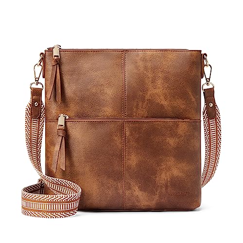 WESTBRONCO Crossbody Purses for Women, Medium Shoulder Handbags Vegan Leather Casual Satchel with Guitar Strap