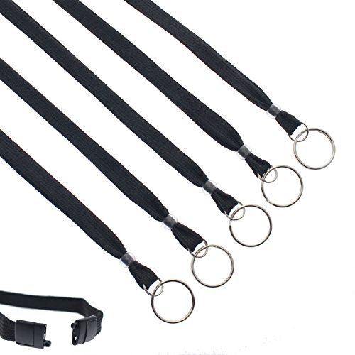Specialist ID 25 Pack - Heavy Duty Breakaway Lanyards for Keys and Id's with Key Chain Split Ring - Break-Away Clasp and Keychain Keyring/ID Holder Attachment at Bottom (Black)…