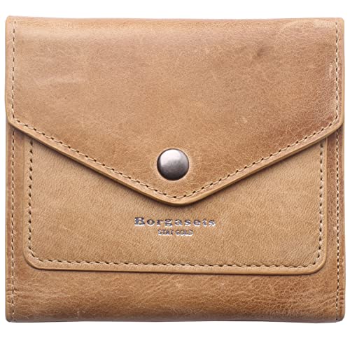 Borgasets Women's RFID Blocking Small Compact Bifold Leather Pocket Wallet Ladies Mini Purse (Oil wax Brown)