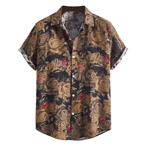 Mens Hawaii Shirt Floral Retro Print Button Down Short Sleeve Aloha Shirt Loose Vintage Holiday Summer Spring Casual Beach Shirt Mens Hawaiian t Shirts Short Sleeve
