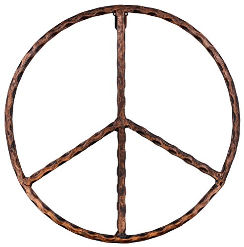 Metal Peace Sign Wall Decor Art - 12' Rustic Hippie Plaque - Rustic Copper Finish