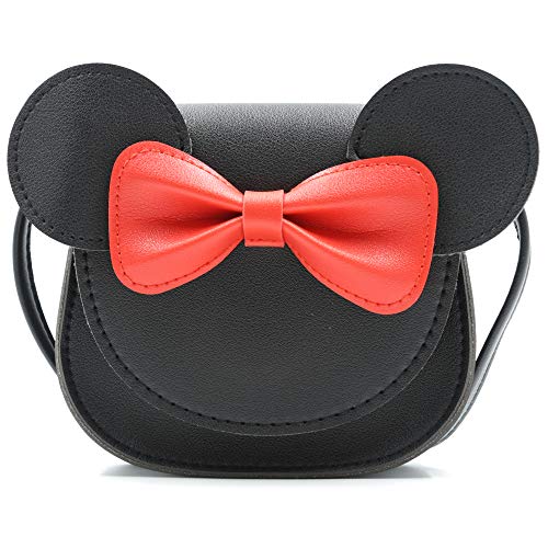 HXQ Little Mouse Ear Bow Crossbody Purse,PU Shoulder Handbag for Kids Girls Toddlers(Black)