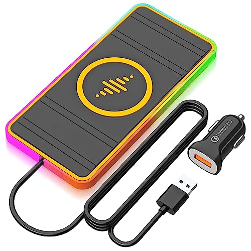 Wireless Charger for Car, RGB LED 15W Car Wireless Charger Pad for iPhone 14 13 12 11 Mini Pro Max, Wireless Charging Pad for Car, for Samsung Galaxy S22/S22+/S22 Ultra/S21/S20/S10/Note20/Note10