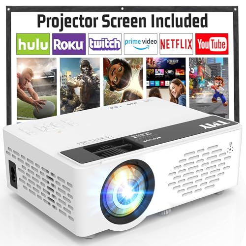 TMY Mini Projector, Upgraded Bluetooth Projector with 100' Screen, 1080P Full HD Portable Projector, Movie Projector Compatible with TV Stick Smartphone/HDMI/USB/AV, indoor & outdoor use