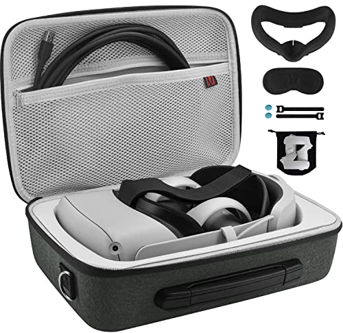 VORI Case for Meta Quest 3 and Oculus Quest 2 fit Elite Strap, with Silicone Face Cover, Portable Hard Carrying Case for Meta Quest 3 VR Headset and Controller Accessories for Travel and Home Storage