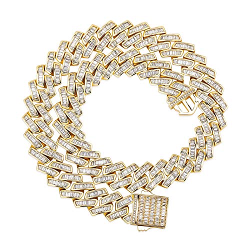 TOPGRILLZ 12mm/18mm Baguette Diamond Miami Cuban Link Chain 6 Times 14K Gold Plated Solid CZ Choker Necklace for Men Women Jewelry Decoration (18mm Gold, 22)