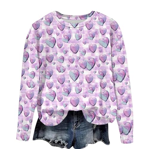 HGps8w Valentine's Day Shirts for Women 3D Love Heart Printed Crewneck Sweatshirts Casual Long Sleeve Pullover Cute Date Tops