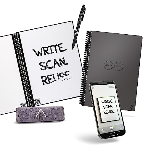 Rocketbook Core Reusable Smart Notebook | Innovative, Eco-Friendly, Digitally Connected Notebook with Cloud Sharing Capabilities | Dotted, 6' x 8.8', 36 Pg, Deep Space Gray, with Pen, Cloth, and App Included