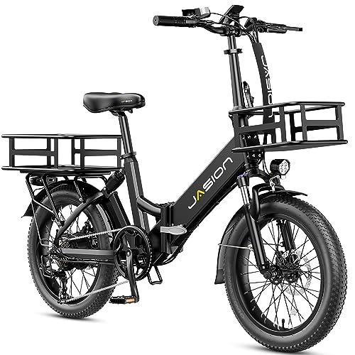 Jasion EB7 ST Electric Bike for Adults 2PCS, 850W Peak Power Motor 55 Miles 28MPH Top Speed Folding Ebike, 48V 10AH Built-in Battery Dual Suspension, 20' Fat Tire Electric Bicycles, Step-Thru Design