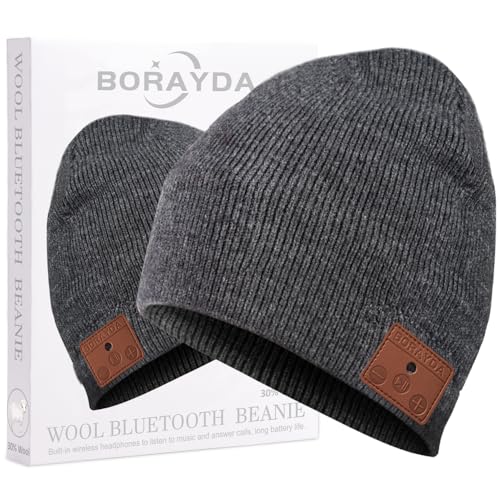 BORAYDA Bluetooth Beanie, Bluetooth 5.2 Wool Hat HD Stereo,24 Hours Play time,Built-in Microphone, Men's/Women's Christmas Electronic Gift (Charcoal)