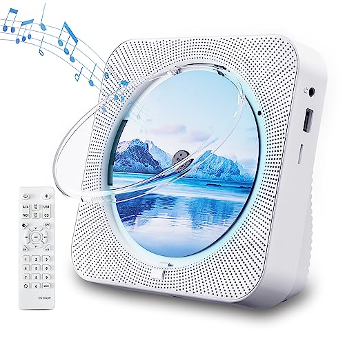 CD Player Portable Bluetooth 5.1 Desktop CD Player with HiFi Sound Speakers,Remote Control,Dust Cover,LED Display,Boombox FM Radio,USB/AUX for Home,Gift,Kids (White)