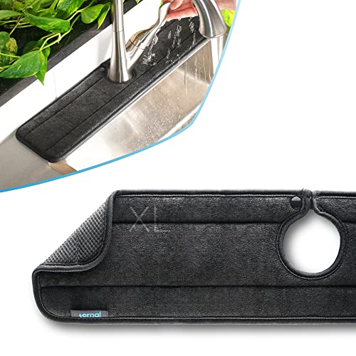 Ternal Sinkmat for Kitchen Faucet, Original Design, Absorbent Microfiber Fabric, Machine Washable Splash Guard & Drip Catcher For Around Faucet Handle [Black, XL, 1 Pack]