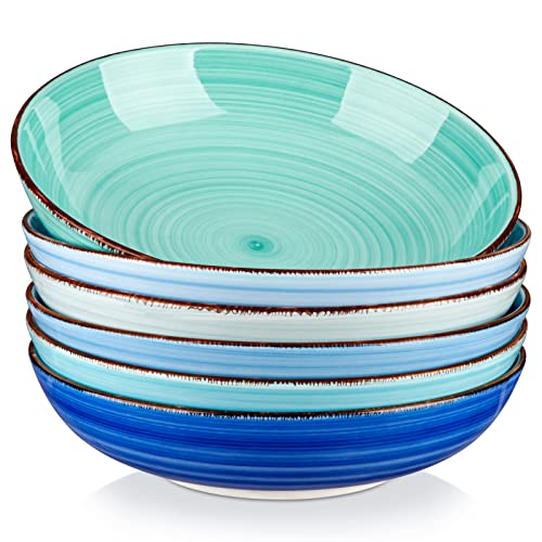 vancasso Bonita Pasta Bowls 38 oz, Large Ceramic Salad Bowls, Pasta Plates Bowl set of 6, Microwave & Dishwasher Safe Soup Bowls, Serving Bowls, Assorted Colors